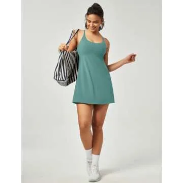 IUGA Tennis Dress for Women Athletic Dress with Built-in Shorts & Bra Womens Workout Golf Exercise Dresses Olive Green