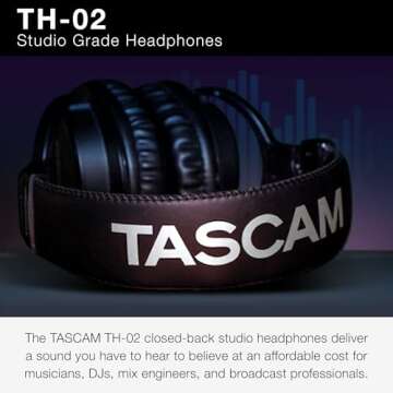 TASCAM TH-02 Over Ear Professional Monitor Headphones - Versatile for Studio and DJ Use