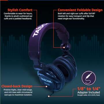 TASCAM TH-02 Studio Monitor Headphones for Music Pros