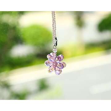 Elegant Pink Crystal Flower Car Hanging Ornament for All Cars