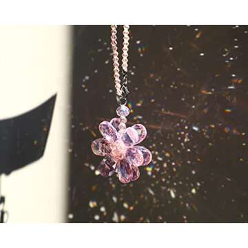 Elegant Pink Crystal Flower Car Hanging Ornament for All Cars