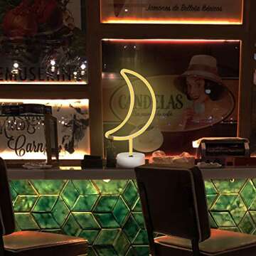 USB or Battery Led Neon Sign Art Decorative Lights Table Decoration Neon Lamp with Base,Moon Neon Night Light for Luau Summer Party Children Kids Gifts Wall Art Bedroom Home (Yellow)