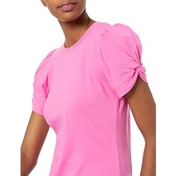 Amazon Essentials Women's Classic-Fit Twist Sleeve Crewneck T-Shirt, Bright Pink, Large