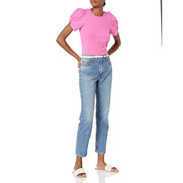 Amazon Essentials Women's Classic-Fit Twist Sleeve Crewneck T-Shirt, Bright Pink, Large