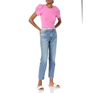 Amazon Essentials Women's Classic-Fit Twist Sleeve Crewneck T-Shirt, Bright Pink, Large