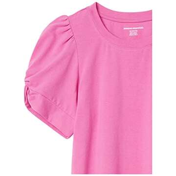 Amazon Essentials Women's Classic-Fit Twist Sleeve Crewneck T-Shirt, Bright Pink, Large