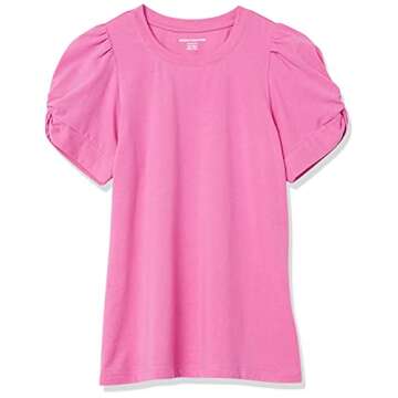 Amazon Essentials Women's Classic-Fit Twist Sleeve Crewneck T-Shirt, Bright Pink, Large