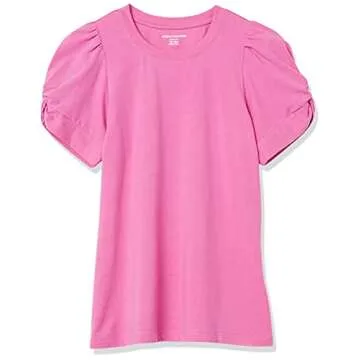 Amazon Essentials Women's Classic-Fit Twist Sleeve Crewneck T-Shirt, Bright Pink, Large