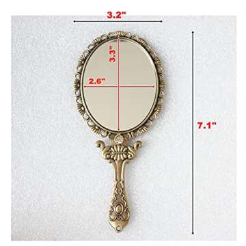 SEHAMANO Vintage Hand Mirror with Embossed Rose on The Back Handheld Makeup Beauty Metal Mirror Comp...