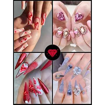 1000Pcs Heart Rhinestones for Nail Diamond Charms EBANKU Heart Nail Art Gems Decals AB Shiny Valenti...