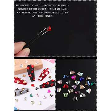 1000Pcs Heart Rhinestones for Nail Diamond Charms EBANKU Heart Nail Art Gems Decals AB Shiny Valentine's Day Nail Art Decorations Rhinestones for Nails Craft Holiday