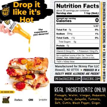 SAUCE BAE Skinny Habanero Hot Sauce - With Pineapple & Turmeric, Low Sodium, All Natural, Sweet Mild Heat - Featured On Hot Ones, 5 oz
