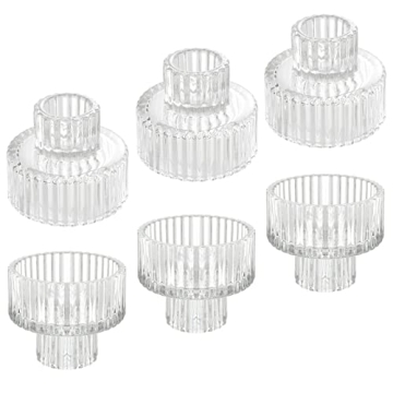 IYOUYA Clear Glass Candle Holders Set of 6 for Weddings, Festivals, and Parties