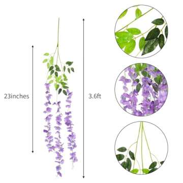 CEWOR 24pcs Wisteria Hanging Flowers 3.6ft Artificial Vines Fake Garland Silk Flower String for Wedd...