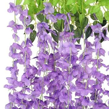 CEWOR 24pcs Wisteria Hanging Flowers 3.6ft Artificial Vines Fake Garland Silk Flower String for Wedding Party Garden Outdoor Greenery Home Wall Decoration (Purple)