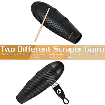 RANMING Guiro Instrument 3.9x13 Inch Super Guiro Fish Shaped Latin Percussion Instrument with 2 x Gu...
