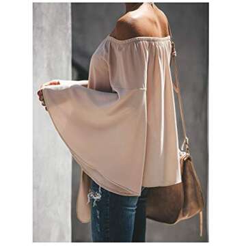 LuckyMore Womens Off The Shoulder Long Sleeve Tops Casual Loose Summer Shirt Blouses Apricot S