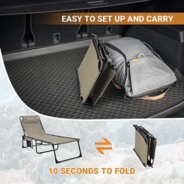 KingCamp Chaise Lounge Outdoor 5-Position Adjustable Patio Lounge Chair,Folding Tanning Chair for Lawn,Beach, Sunbathing,Heavy-Duty Camping Chair