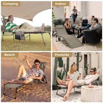 KingCamp Chaise Lounge Outdoor 5-Position Adjustable Patio Lounge Chair,Folding Tanning Chair for Lawn,Beach, Sunbathing,Heavy-Duty Camping Chair
