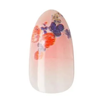 KISS LoveShackFancy x imPRESS Press-On Manicure Limited Edition, Style "Citrus Candy" Medium Almond Pink Press-On Nails, Includes Prep Pad, Mini Nail File, Cuticle Stick, & 30 Fake Nails