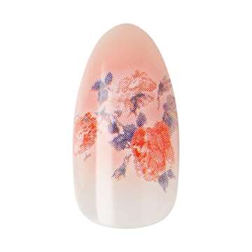 KISS LoveShackFancy x imPRESS Press-On Manicure Limited Edition, Style "Citrus Candy" Medium Almond Pink Press-On Nails, Includes Prep Pad, Mini Nail File, Cuticle Stick, & 30 Fake Nails