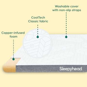 Sleepyhead College Dorm Room Essential Cooling Copper Infused Mattress Topper Twin XL, Thick, Memory...