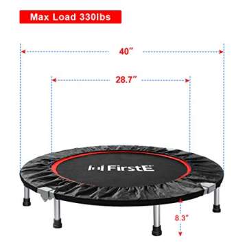 FirstE 40" Portable Trampoline for Adults, Foldable Exercise Trampolines Fitness Trampoline, Bungee Rebounder Trampoline for Kids Jump, Inside Workout Trampoline for Indoor Outdoor, Max Load 330lbs
