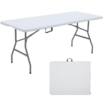 ANJONG ANJ 6FT Dining Table, Foldable Plastic Utility Table, Indoor Outdoor Camping, Picnics and Par...