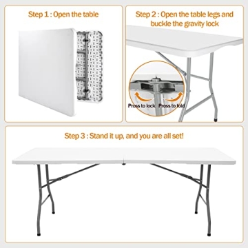 ANJONG ANJ 6FT Foldable Plastic Utility Dining Table