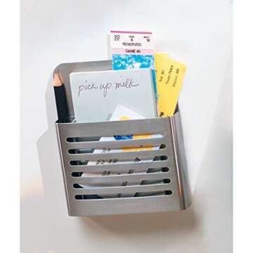 iDesign Forma Magnetic Modern Pen and Pencil Holder, Metal Writing Utensil Storage Organizer for Kitchen, Locker, Home, or Office, Set of 1, Brushed