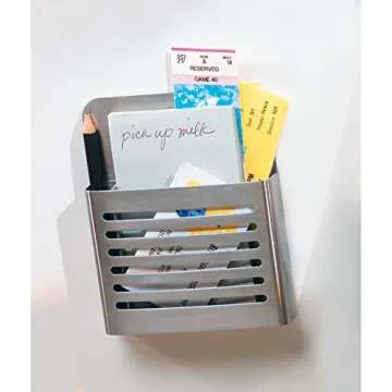 iDesign Forma Magnetic Modern Pen and Pencil Holder, Metal Writing Utensil Storage Organizer for Kitchen, Locker, Home, or Office, Set of 1, Brushed