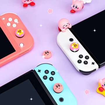 BelugaDesign Cute Pink Puff Ball Switch Thumb Grips | Adorable Joystick Caps for Nintendo Switch