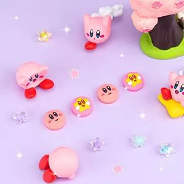 Cute Pink Puff Ball Switch Thumb Grips for All Gamers