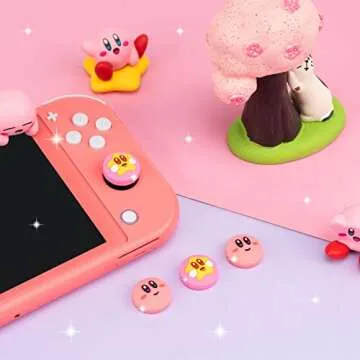 Cute Pink Puff Ball Switch Thumb Grips for All Gamers