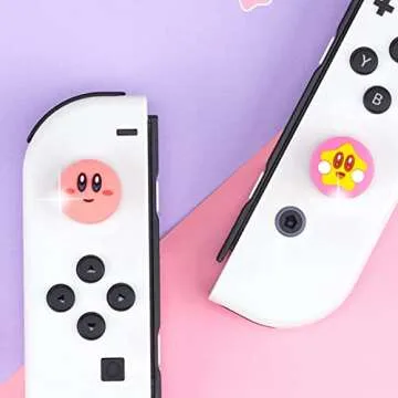 Cute Pink Puff Ball Switch Thumb Grips for All Gamers