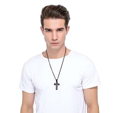 LOYALLOOK 2pcs Men's Stainless Steel Silver Black Tone Cross Pendant Lord's Prayer Necklace 24 Inch