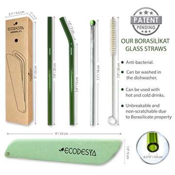 Ecodesya Reusable Straws - These Glass Straws Are Produced as Reusuable Drinking Straws For Your Health.This Eco Friendly Glass Straws Will Now Require Zero Waste.Measuring 200mm x 8mm (Green)