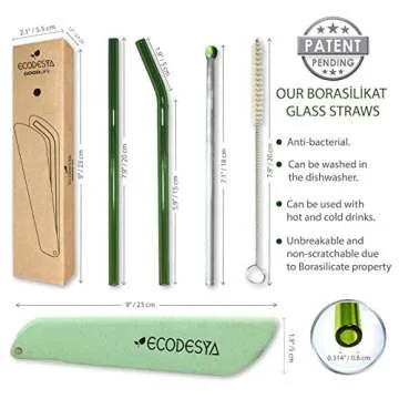 Ecodesya Reusable Straws - These Glass Straws Are Produced as Reusuable Drinking Straws For Your Health.This Eco Friendly Glass Straws Will Now Require Zero Waste.Measuring 200mm x 8mm (Green)
