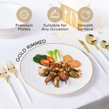 Elegant FOCUSLINE 100 Count Gold Plastic Plates – 10.25 Inch Disposable Dinnerware for All Celebra...