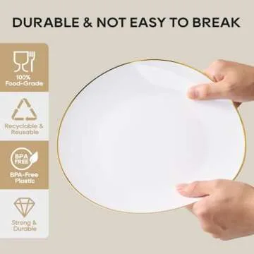 FOCUSLINE 100 Count Gold Plastic Plates for Weddings Parties