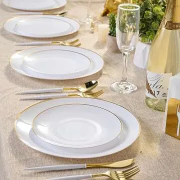 FOCUSLINE 100 Count Gold Plastic Plates for Weddings Parties