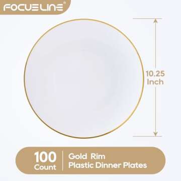 FOCUSLINE 100 Count Gold Plastic Plates for Weddings Parties