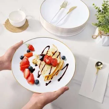 FOCUSLINE 100 Count Gold Plastic Plates for Weddings Parties