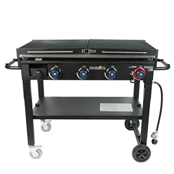 Razor Griddle 37 Inch Outdoor Steel 4 Burner Propane Gas Grill Griddle with Wheels, Top Cover Lid, F...