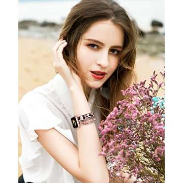 fastgo Bracelet Band Beaded Compatible with Apple Watch 38mm 40mm 41mm Women, Elastic Leather Leopard Strap for Iwatch SE& Series 9 Ultra 8 7 6 5 4 3 2 1(Cheetah/Gold,38/40/41mm)