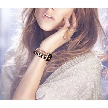 fastgo Bracelet Band Beaded Compatible with Apple Watch 38mm 40mm 41mm Women, Elastic Leather Leopard Strap for Iwatch SE& Series 9 Ultra 8 7 6 5 4 3 2 1(Cheetah/Gold,38/40/41mm)