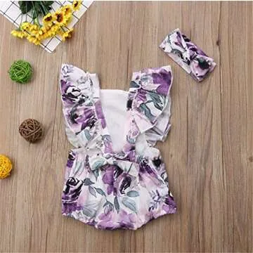 Baby Girls Ruffled Floral Romper Bodysuit Set (0-3 Months)