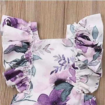 Baby Girls Ruffled Floral Romper Bodysuit Set (0-3 Months)
