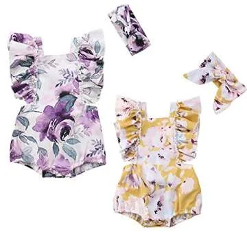 Baby Girls Ruffled Floral Romper Bodysuit Set (0-3 Months)