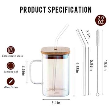 HUAHANGNA Drinking Glasses with Handle Glass Straw 12pcs Set - 20oz Can Shaped Glass Cups, Beer Glasses, Iced Coffee Glasses, Tumbler Cup, Ideal for Milk, Soda, Tea, Water, Gift - Rainbow Collection